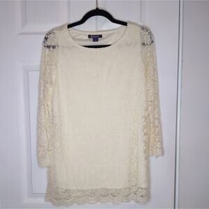 Roaman's Ivory Cream Lace Long Sleeve Blouse Top Size S 12